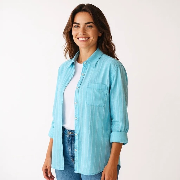 Tommy Bahama 100% Linen Teal Blue Casual Button Down Shirt Long Sleeve - Picture 1 of 12